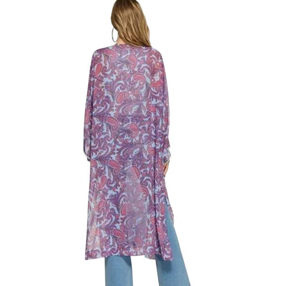 Jessica Simpson Blakely Paisley Print Scallop Edge Slv Boho Style Kimono 3X - Picture 3 of 5